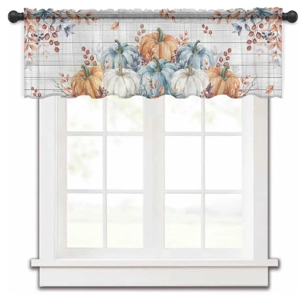 Autumn Pumpkin Chiffon Sheer Window Valance 54x18 Fall Farmhouse